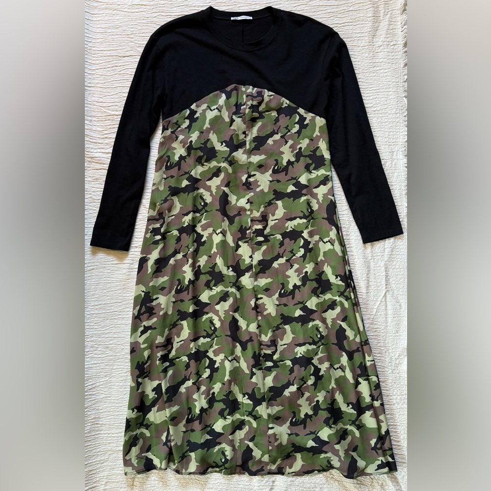 Zara Camo & Black Long Sleeve Midi Dress